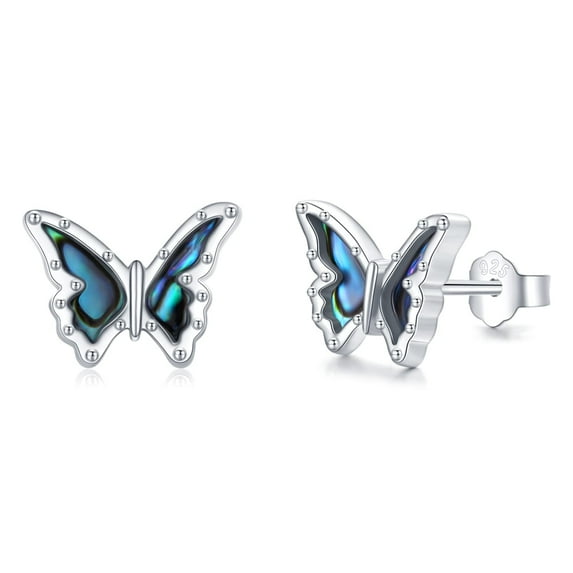 Midir&Etain Butterfly Stud Earrings 925 Sterling Silver Hypoallergenic Abalone Butterfly Earrings Butterfly Jewelry Gifts for Women for Mother's Day Valentine's Day Memorial Day