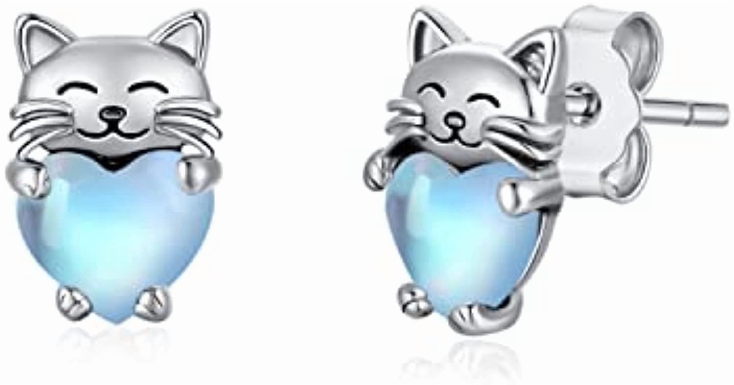 Midir&Etain Cat Earrings 925 Sterling Silver Cat Stud Earrings Crystal Earrings Cute Animal Earrings Low Allergy Cat Stud Earrings Cat Jewelry Women's Gift