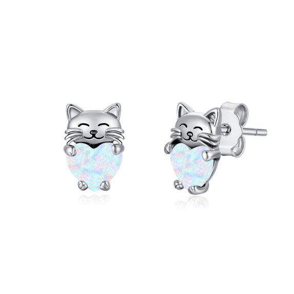 Midir&Etain Cat Earrings 925 Sterling Silver Cat Earrings Kitten Earrings Ladies Cat Earrings Jewelry Gift Hypoallergenic Gift for Ladies Girls Animal Lovers