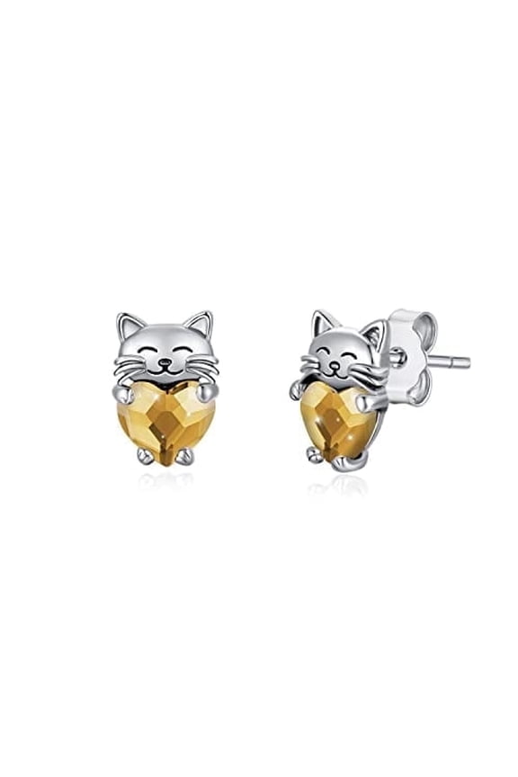 Cat Love Earrings 925 Sterling Silver Cat Earrings Cute Animal Little Cat Earrings Cat Jewelry Gifts Women's Allergic Earrings Suitable for Sensitive Ears