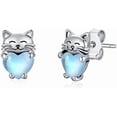 thumbnail image 1 of Midir&Etain Cat Stud Earrings 925 Sterling Silver Crystal Earrings Cute Cat Jewelry Gifts for Women, 1 of 8