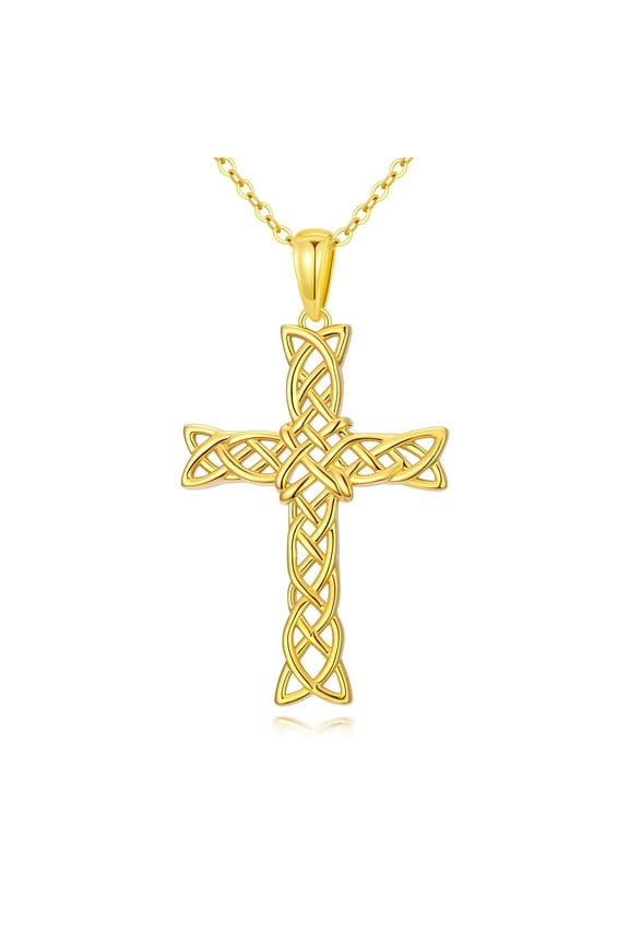 Celtic Cross Necklace 14K Gold Plated Celtic Knot Pendant Necklace Religious Jewelry Irish Gift for Women Men Her Girlfriend