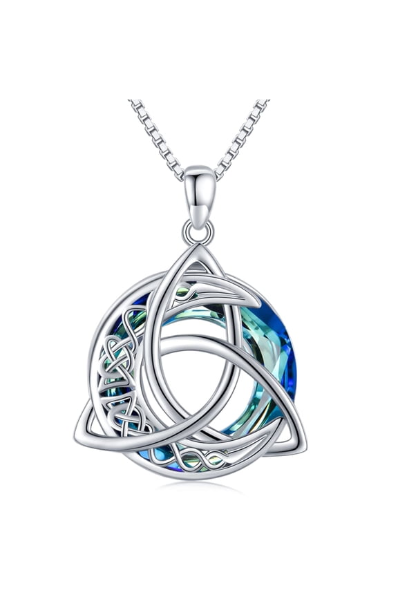 Celtic Moon Necklace 925 Sterling Silver Celtic Knot Crystal Pendant Necklace Celtic Moon Jewelry Irish Lady Gift