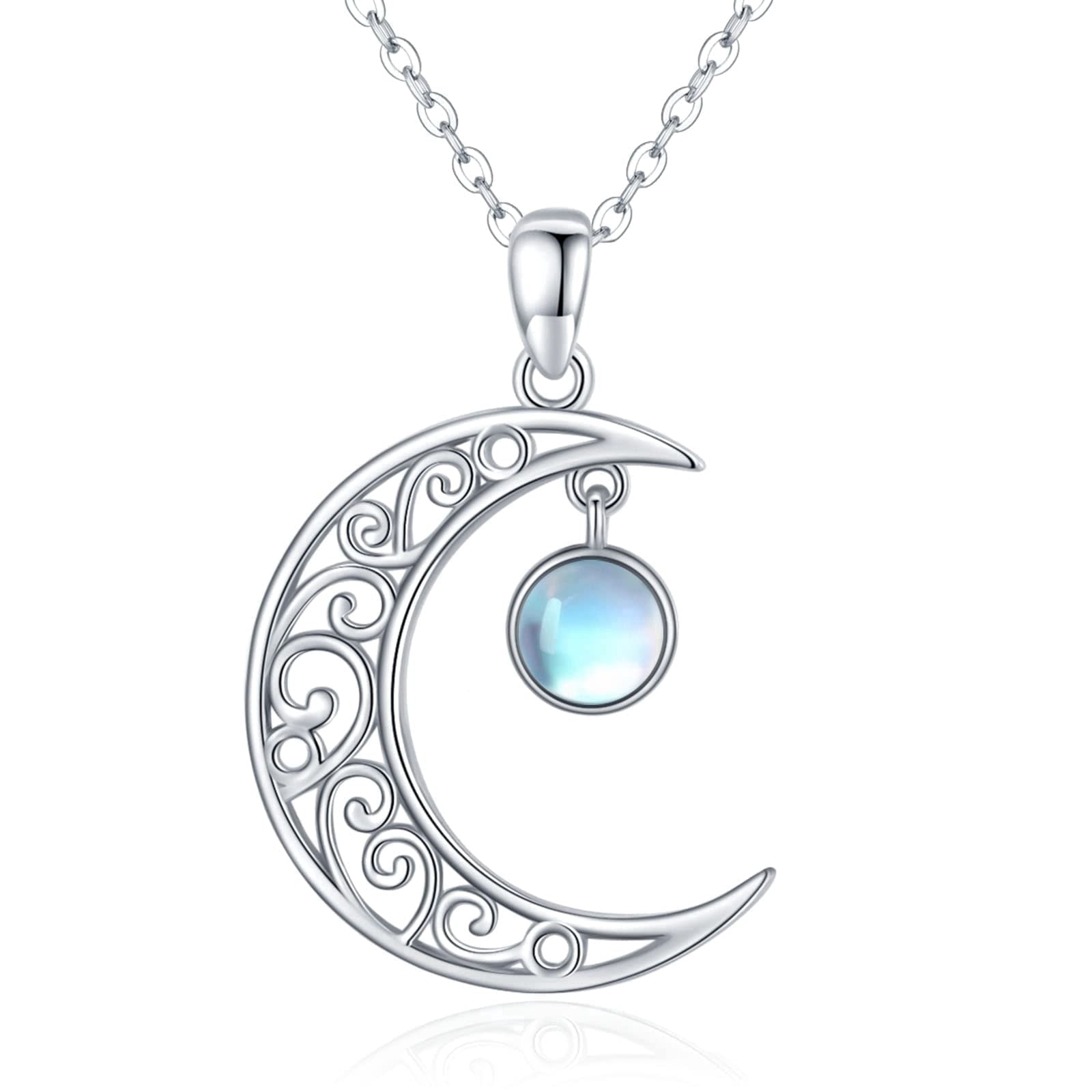 Midir&Etain Celtic Moon Necklace 925 Sterling Silver Celtic Moonstone Pendant Necklace Women's Crescent Jewelry Gift for Women