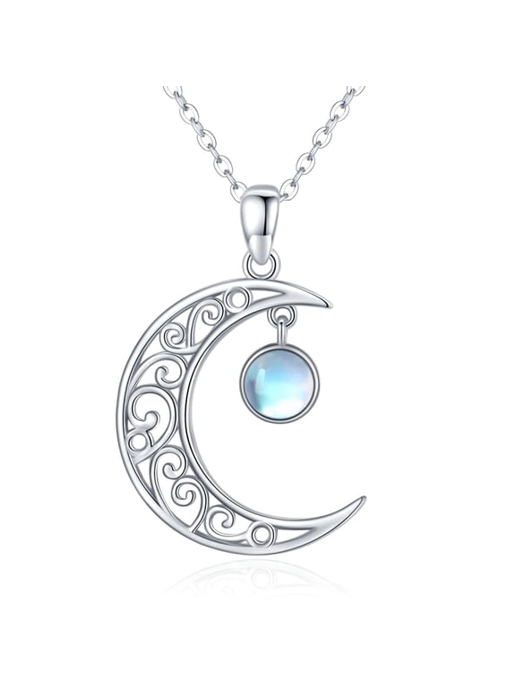 Celtic Moon Necklace 925 Sterling Silver Celtic Moonstone Pendant Necklace Women's Crescent Jewelry Gift for Women