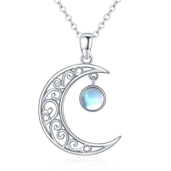 Midir&Etain Celtic Moon Necklace 925 Sterling Silver Celtic Moonstone Pendant Necklace Women's Crescent Jewelry Gift for Women