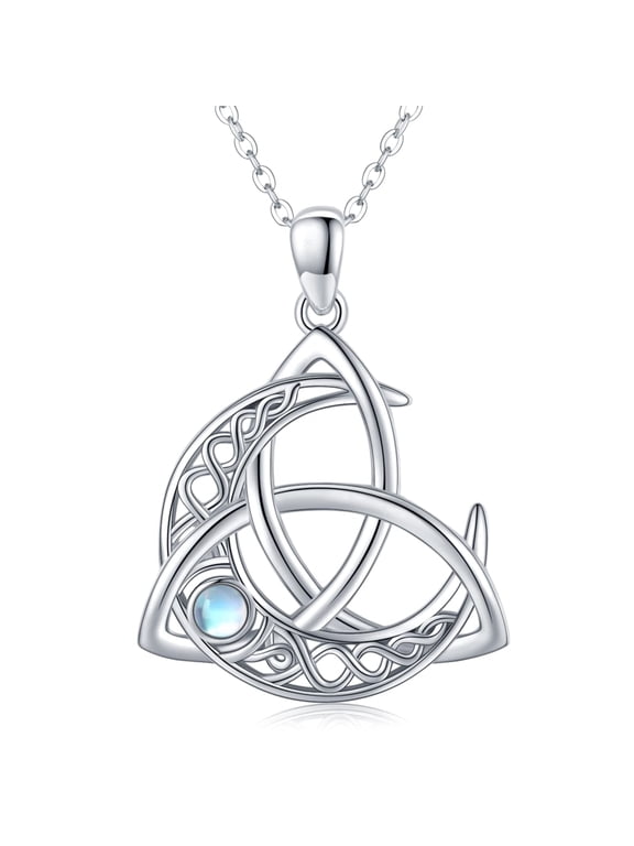 Celtic Moon Necklace 925 Sterling Silver/Moonstone/turquoise Celtic Knot Pendant Necklace Crescent Irish Necklace Celtic Jewelry Women's Men's Gift