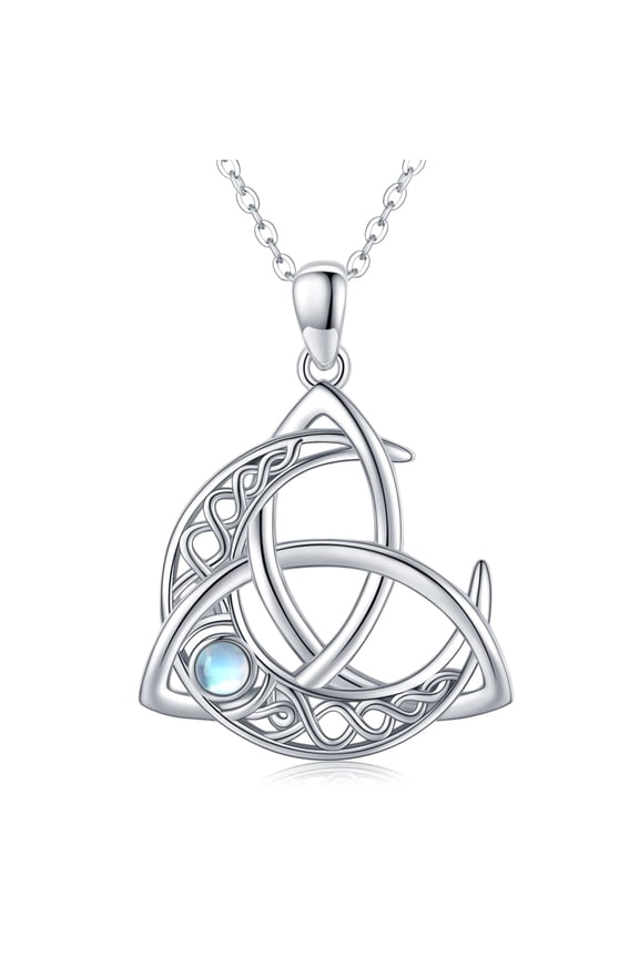 Celtic Moon Necklace 925 Sterling Silver/Moonstone/turquoise Celtic Knot Pendant Necklace Crescent Irish Necklace Celtic Jewelry Women's Men's Gift
