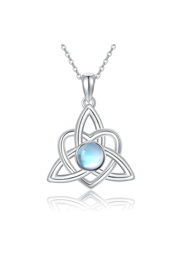 Celtic Moonstone Necklace 925 Sterling Silver Vintage Trinity Pendant Triquetra Necklace Irish Knot Jewelry Birthday Gift Ladies and
