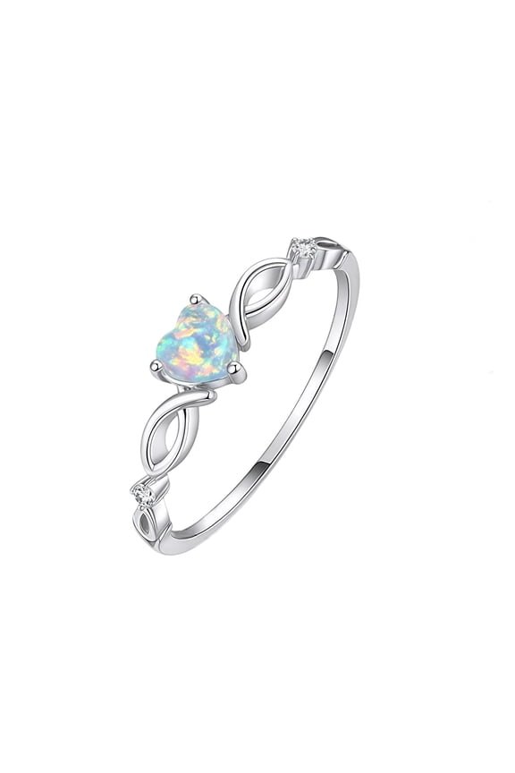 Created Love Cut White Opal Rings 18K White Gold Plated Over Silver Christmas Birthday Valentine'S Day Gift For Her/Wife/Mom (Size 6）