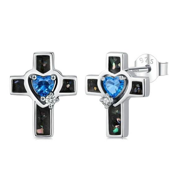 Midir&Etain Cross Abalone Earrings 925 Sterling Silver Cross Stud Earrings Cross Jewelry Gift for Women Religion Jewelry