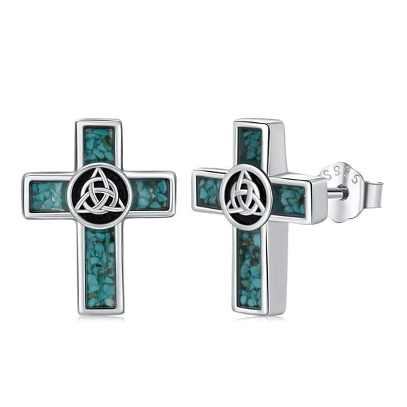 Midir&Etain Cross Earrings for Women 925 Sterling Silver Cross Abalone/Malachite/Turquoise Stud Earrings Jewelry Religion Earrings Gifts