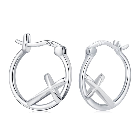 Midir&Etain Cross Hoop Earrings 925 Sterling Silver Cross Earrings Religious Earrings Cross Jewelry Gifts Christmas Birthday for Women Female Friends