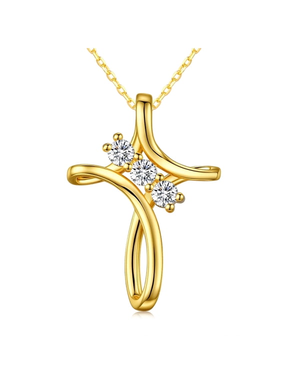 Cross Necklace 14K Gold Plated Twisted Cross Pendant Necklace Faith Religious Jewelry Gifts for Women Her Wife, 18"+2" Chain