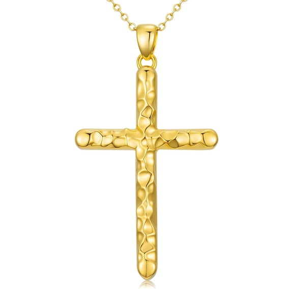 Midir&Etain Cross Necklace for Women 14K Gold Plated Gold Hammered Texture Religious Pendant Necklaces Statement Dainty Jewelry Christian Easter Basket Stuffers Gifts for Wife Girlfriend Her