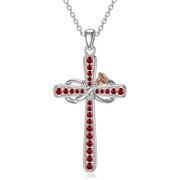 Midir&Etain Cross Necklace for Women Sterling Silver Birthstone Pendant Necklace Rose Flower Infinity Cross Necklace Christian Religious Jewelry Birthday Gifts for Women Girls Daughter Friends