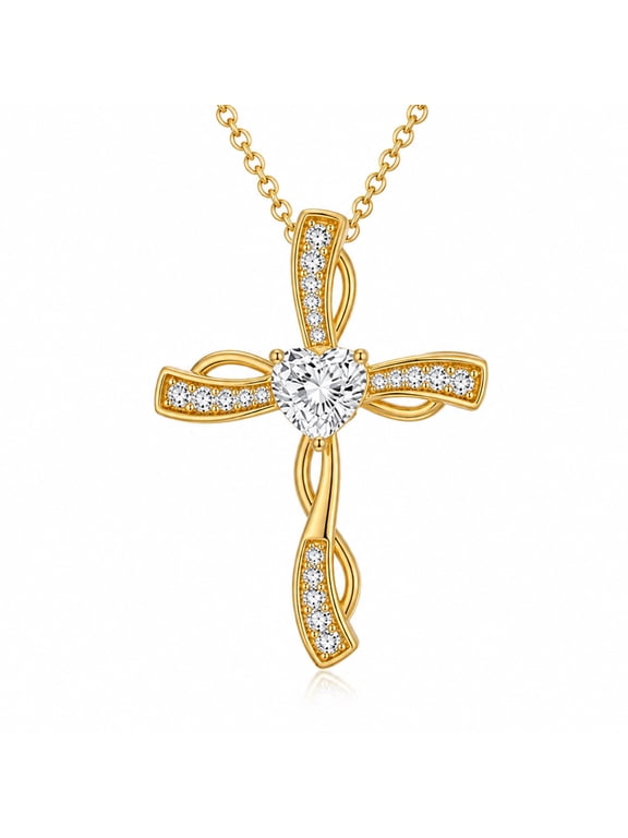 Cross Necklace for Women 14K Gold Plated Cross Pendant Necklaces with Heart Cubic Zircon Faith CZ Jewelry Gift for Women Wife