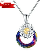 Midir&Etain Daisy Necklace 925 Sterling Silver Daisy Pendant Necklace Crystal Jewelry Graduation Gift for Women Girls