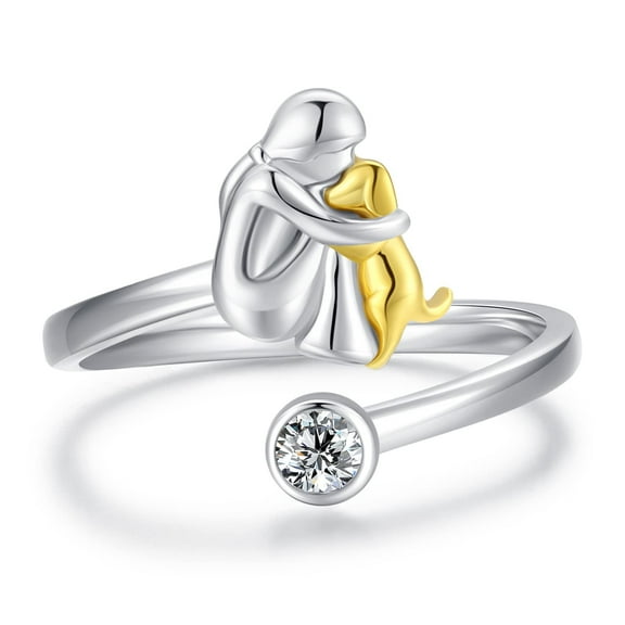 Midir&Etain Dog Ring 925 Sterling Silver Cute Animal Adjustable Birthstone Ring Dog Jewelry Ladies Dog Jewelry Gift Pet Lover Ring