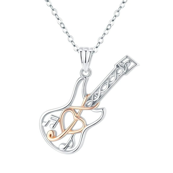 Midir&Etain Guitar Necklace Treble Clef Music Note Necklace 925 Sterling Silver Guitar Gift for Guitar Lovers Musical Jewelry Gifts for Men Women Guitar Teacher