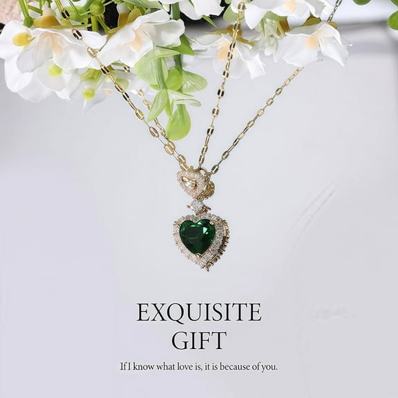 Midir&Etain Heart Choker Crystal Emerald Necklace 18K White Gold Plated Christmas Jewelry Gifts For Women Friends, Lover And Mom