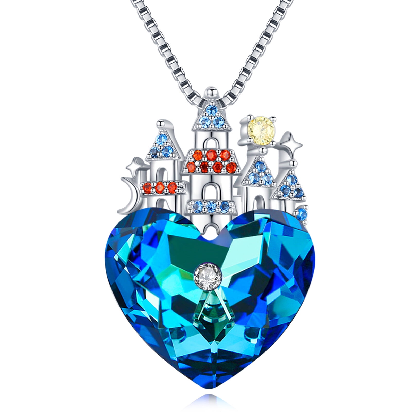Midir&Etain Heart Crystal Necklace 18K White Gold Princess Castle