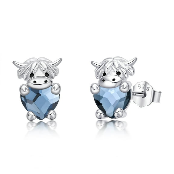 Midir&Etain Highland Cow Earrings Sterling Silver Crystal Cute Animal Studs Earrings for Sensitive Ears Birthday Gifts for Women