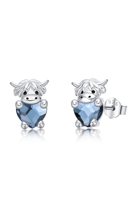 Highland Cow Earrings Sterling Silver Crystal Cute Animal Studs Earrings for Sensitive Ears Birthday Gifts for Women