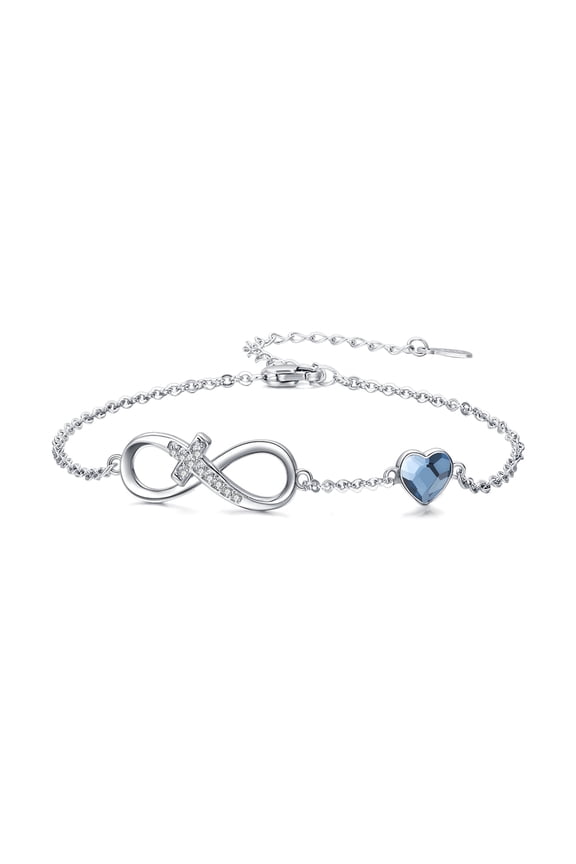 Infinity Cross Bracelet for Women 925 Sterling Silver Adjustable Friendship Bracelets Love Heart Blue Crystal Fine Anniversary Jewelry Gift Ideas for Best Friend Mom Graduate Sister