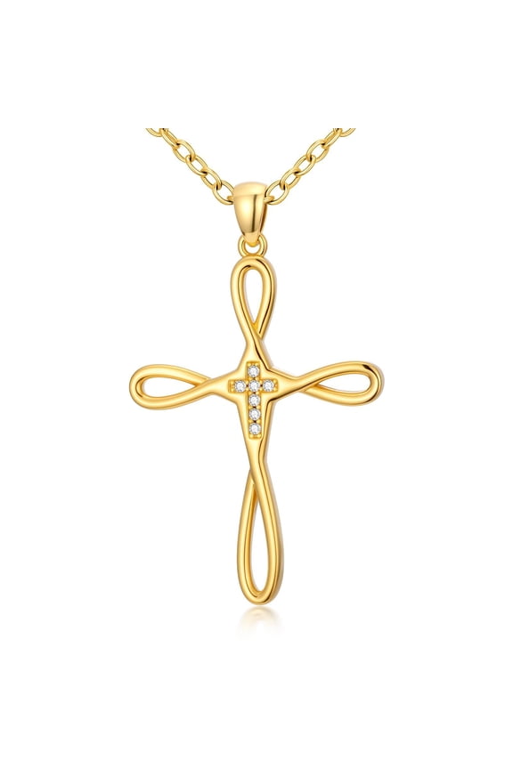 Infinity Cross Necklace for Women 14K Gold Plated Faith Pendant Necklace Religious Jewelry Gifts for Her Mom Wife Girlfriend