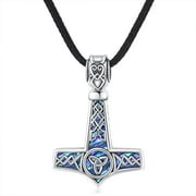 Midir&Etain Mjolnir Necklace 925 Sterling Silver Thors Hammer Celtic Knot Amulet Pendant Abalone Necklace Talisman Vintage Norse Viking Jewelry Gifts for Women Men