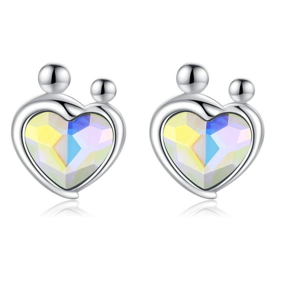 Midir&Etain Mothers Day Gifts 925 Sterling Silver Mother Daughter Stud Earrings Heart Crystal Jewelry Gifts for Women Mom