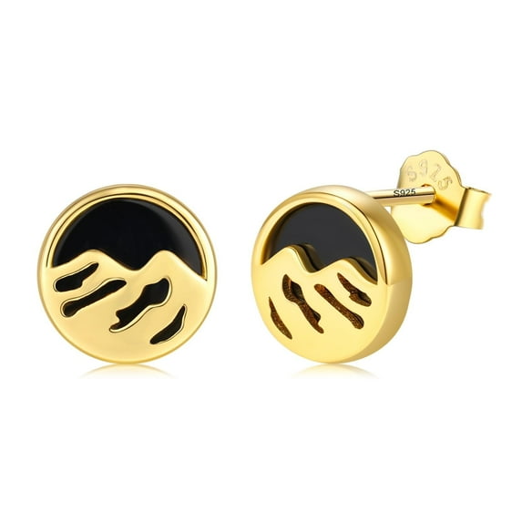 Midir&Etain Mountain Earrings 925 Sterling Silver Black Onyx Earrings Black Gold Stud Earring Mountain Jewelry Gifts for Women Birthday
