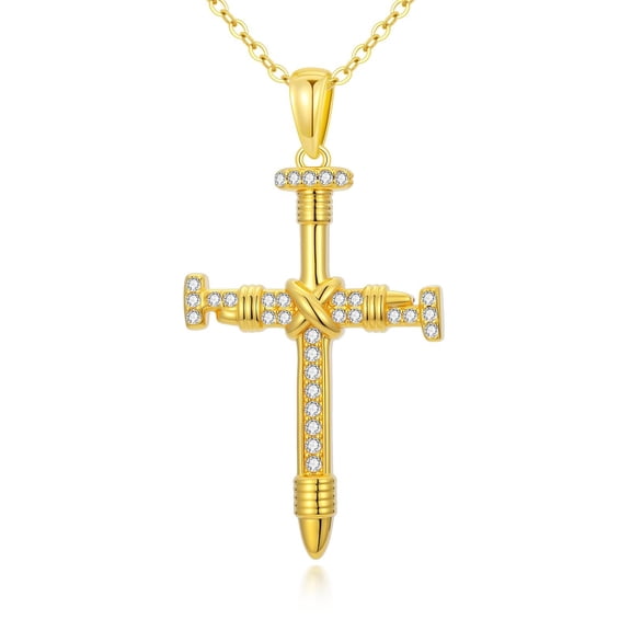Midir&Etain Nail Cross Necklace for Women 14K Gold Plated Unique Religious Nail Cross Pendant with Cubic Zirconia Elegant Christian Jewelry Faith Easter Basket Stuffers Gifts Wife Mom Her