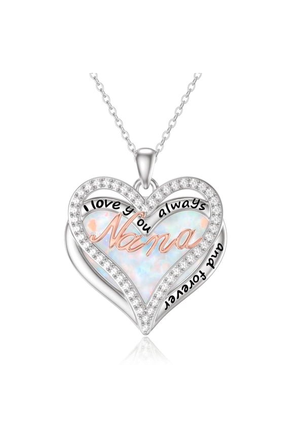 Nana Necklace 14K White Gold Plated Opal Heart Pendant Necklaces Nana Jewelry Gifts for Women Birthday Mothers Day