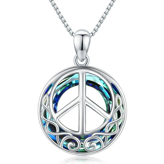Midir&Etain Peace Sign Necklace 925 Sterling Silver Celtic Celtic Knot Crystal Peace Sign Pendant Jewelry Mothers Day Gifts for Women Men Teens Daughter Mom Wife Girlfriend