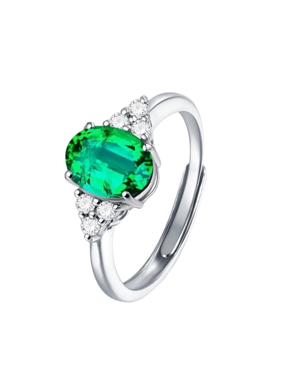 Emerald Rings for Women White Gold Plate Engagement Ring Promise Jewelry Gifts for Girlfriend