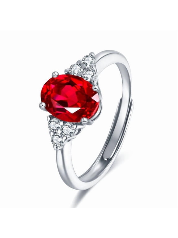 Ruby Rings for Women White Gold Plate Engagement Ring Promise Jewelry Gifts for Girlfriend