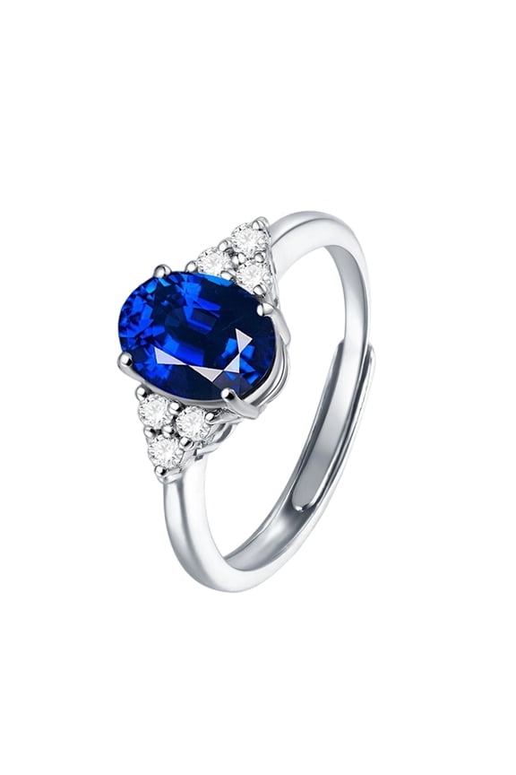 Sapphire Rings for Women White Gold Plate Engagement Ring Promise Jewelry Gifts for Girlfriend