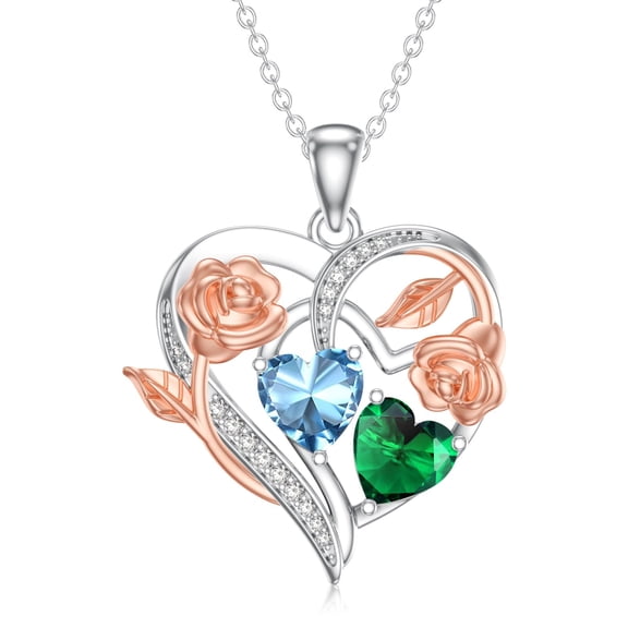 Midir&Etain Rose Heart Necklace Gifts for Women 18K White Gold Plated March May Birthstone Necklace Pendant Birthday Anniversary Christmas Jewelry Gift for Wife Her Mom