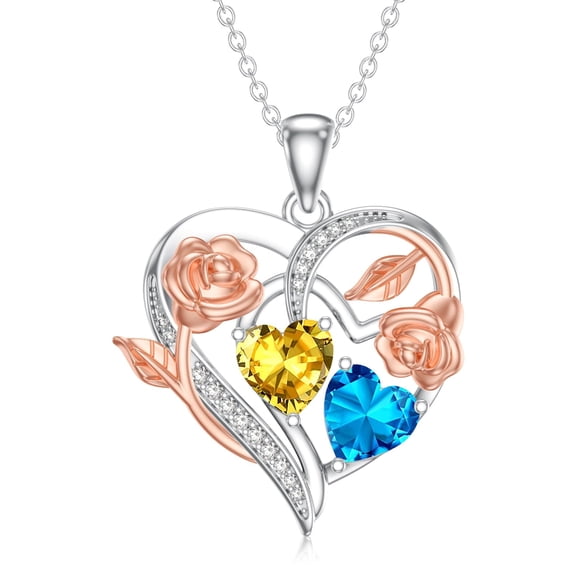 Midir&Etain Rose Heart Necklace Gifts for Women 18K White Gold Plated November December Birthstone Necklace Pendant Birthday Anniversary Christmas Jewelry Gift for Wife Her Mom