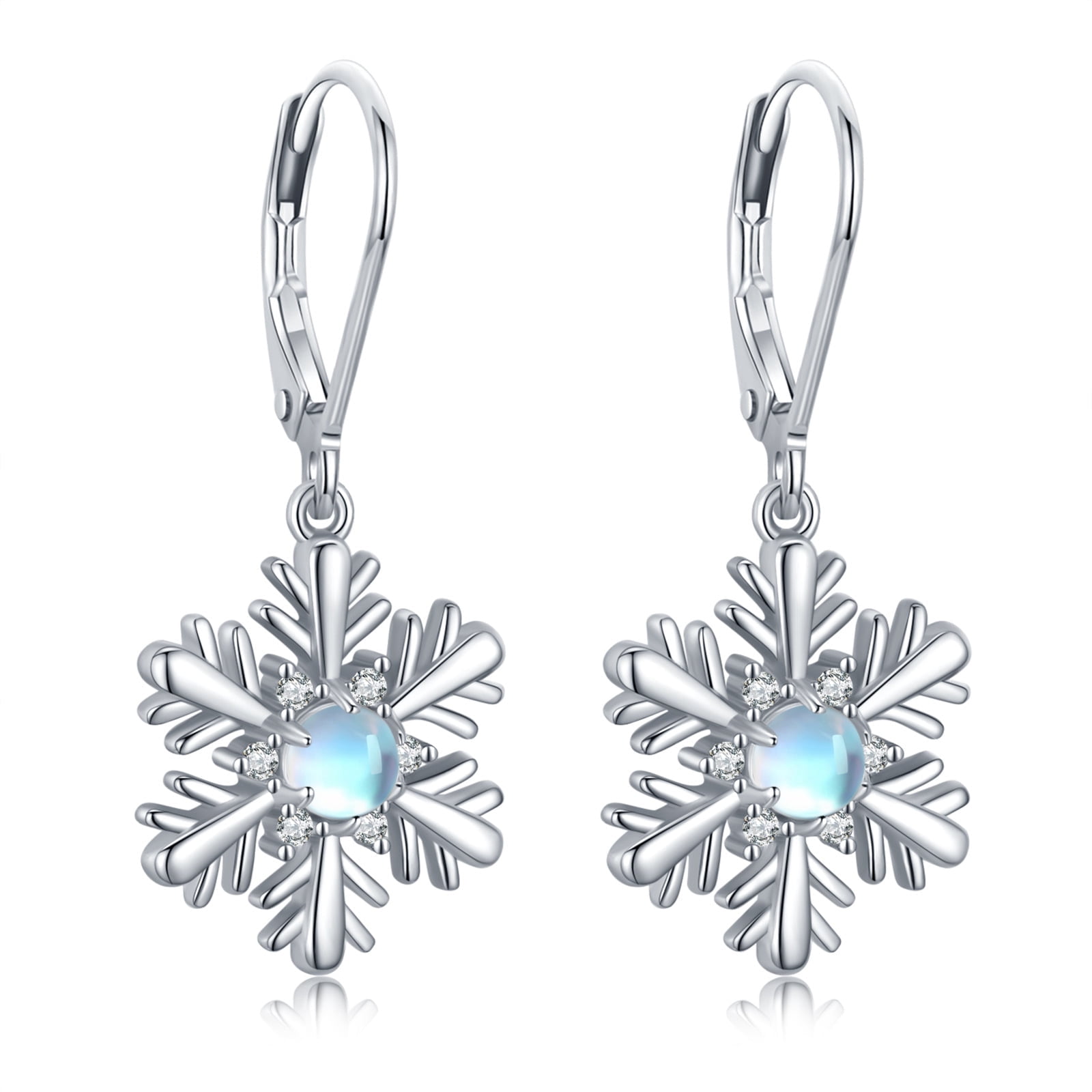Midir&Etain Snowflake Earrings Moonstone 18K White Glod Plated Christmas Snowflake Best Jewelry Gift Christmas Birthday Day Gift For Her/Wife/Mom
