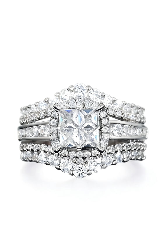 Square Cut Zircon Ring Forever Ring Promise Ring 18K White Gold Plated Proposal Engagement Gifts Christmas Birthday Valentine'S Day For Wife Women 8#