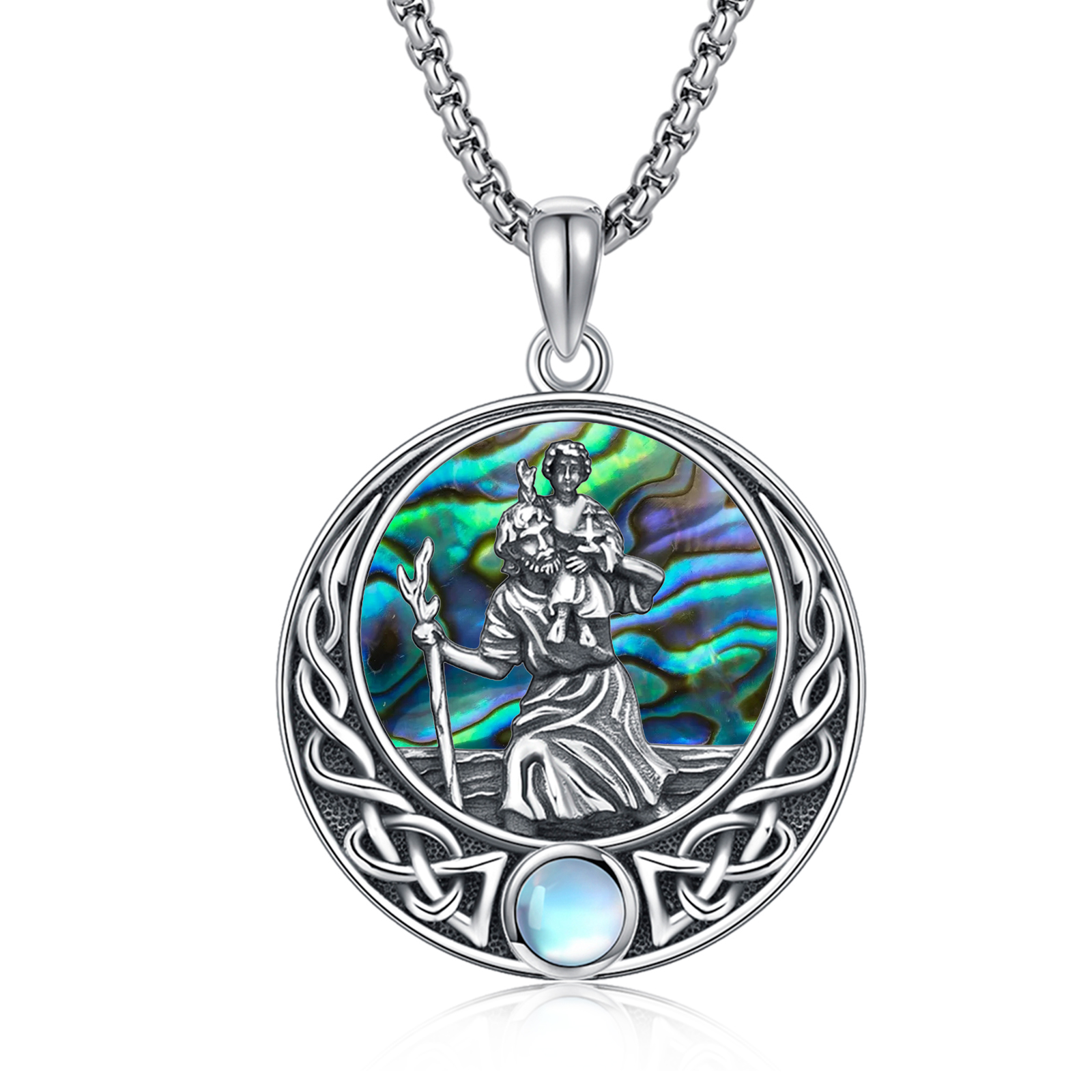 Midir&Etain Collana con luna celtica, in argento sterling 925, con pietra portafortuna, nodo celtico, collana con ciondolo a forma di mezzaluna, gioiello celtico, regalo per donne, ragazze, fidanzata