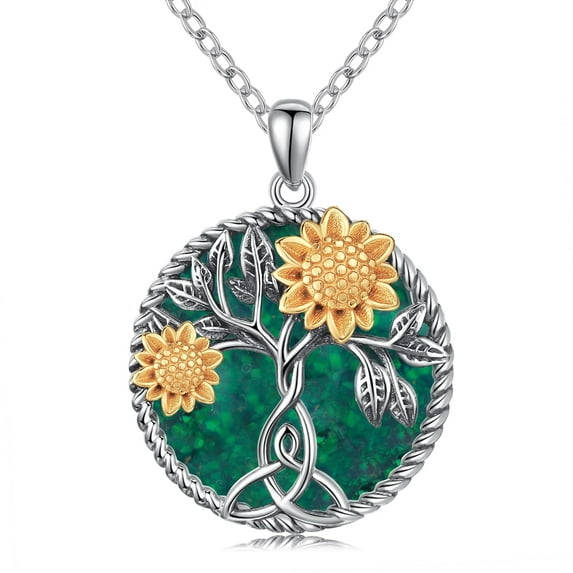 Midir&Etain Sunflower Necklace 925 Sterling Silver Tree of Life Pendant Necklace Malachite Sunflower Jewelry Gifts for Women Mothers Day Gifts