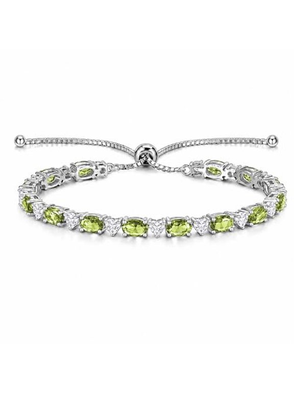 Tennis Bracelet for Women, August Birthstone Bracelet White Gold Plated Peridot Green Crystal Jewelry Gifts