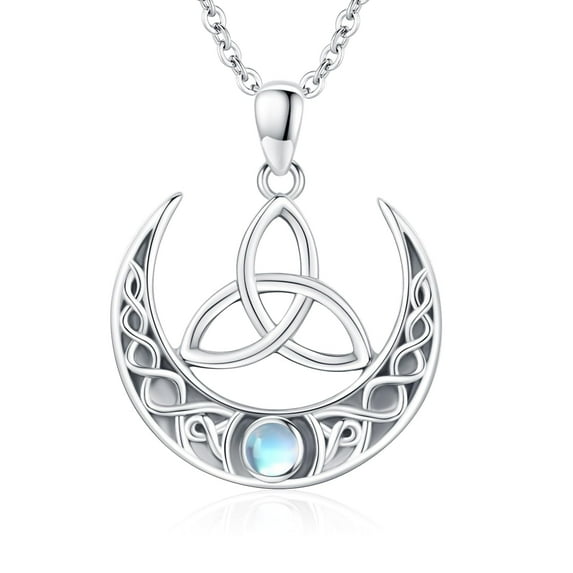 Midir&Etain Celtic Moon Necklace 925 Sterling Silver Crescent Necklace Celtic Knot Triangle Necklace Good Luck Irish Gifts for women