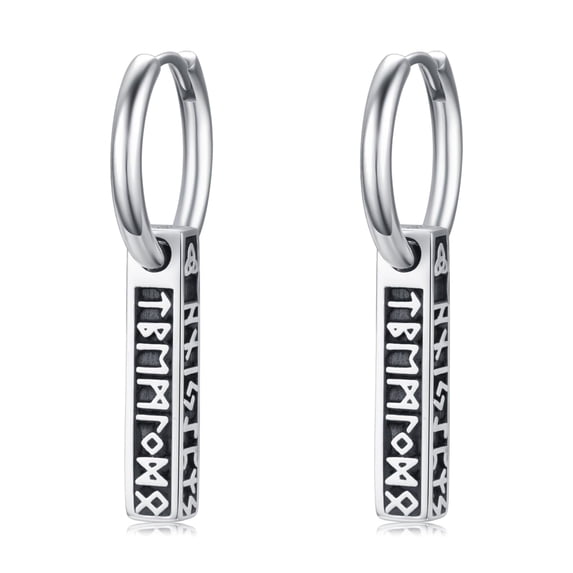 Midir&Etain Viking Earrings for Men Women 925 Sterling Silver Rune Drop Huggie Hoop Earrings Norse Viking Runes Hoop Earrings Viking Jewelry Gifts