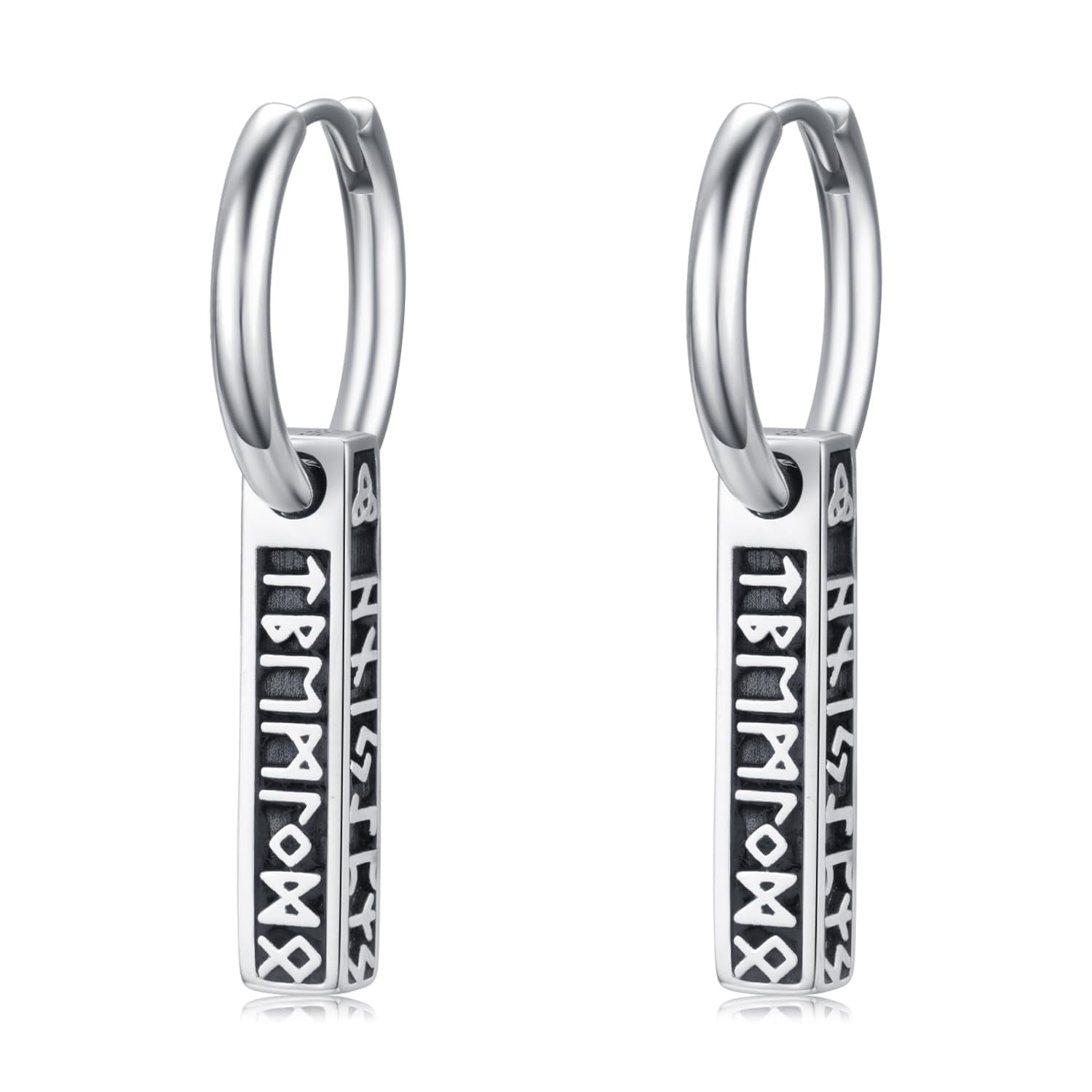 Midir&Etain Viking Earrings for Men Women 925 Sterling Silver Rune Drop Huggie Hoop Earrings Norse Viking Runes Hoop Earrings Viking Jewelry Gifts