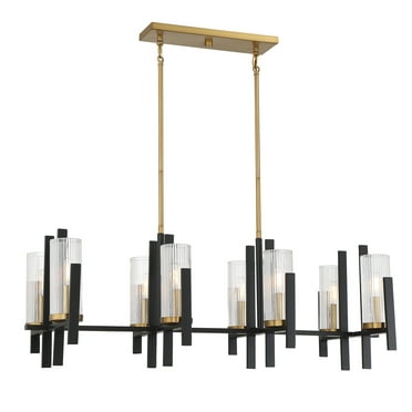 Midland 8-Light Linear Chandelier in Matte Black with Warm Brass Accents